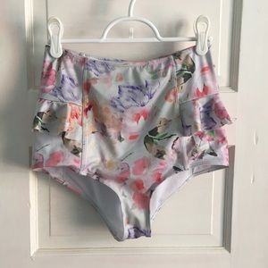 High waisted blush floral ruffle bottoms